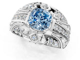 Silver Fancy Blue Cushion Cut Diamond Pave Art Deco Split Shank Ring with Four-Prong Setting_7