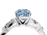 Silver Fancy Blue Cushion  Cut Diamond Ring with Baguette Side Stones, Channel Set Band, and Four-Prong Setting_28
