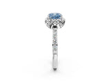 Silver Fancy Blue Cushion Cut Diamond Scalloped Halo Engagement Ring with Round Shared Prong Band_2