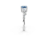 Silver Fancy Blue Cushion Cut Diamond Scattered Round Accent Ring with Prong Setting_2