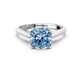Silver Fancy Blue Cushion Cut Diamond Solitaire Engagement Ring with Cathedral Setting and Four-Prong Mount_12