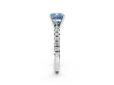 Silver Fancy Blue Cushion Cut Diamond Solitaire Pavé Engagement Ring with Round Band and Prong Setting_4