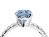 Silver Fancy Blue Cushion Cut Diamond Solitaire Pavé Engagement Ring with Round Band and Prong Setting_6