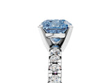 Silver Fancy Blue Cushion Cut Diamond Solitaire Pavé Engagement Ring with Round Band and Prong Setting_7