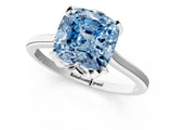 Silver Fancy Blue Cushion Cut Diamond Solitaire Ring with Flower Prong Setting and Classic Band_1