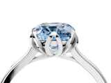 Silver Fancy Blue Cushion Cut Diamond Solitaire Ring with Flower Prong Setting and Classic Band_4