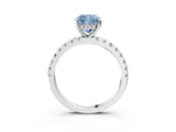 Silver Fancy Blue Cushion Cut Diamond Solitaire Ring with Round  Pavé Band and Four-Prong Setting_39
