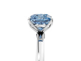 Silver Fancy Blue Cushion Cut Diamond Solitaire Ring with Thin Band and Prong Setting_5