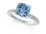 Silver Fancy Blue Cushion  Cut Diamond Solitaire with Pave Band and Four-Prong Setting 1