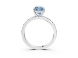 Silver Fancy Blue Cushion  Cut Diamond Solitaire with Pave Band and Four-Prong Setting 3