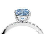 Silver Fancy Blue Cushion  Cut Diamond Solitaire with Pave Band and Four-Prong Setting 4
