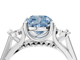 Silver Fancy Blue Cushion Cut Diamond Three-Stone Engagement Ring with Prong Setting and Pavé Band_10