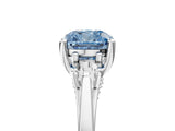Silver Fancy Blue Cushion Cut Diamond Three-Stone Engagement Ring with Prong Setting and Pavé Band_11