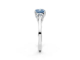 Silver Fancy Blue Cushion Cut Diamond Three-Stone Engagement Ring with Prong Setting and Pavé Band_8