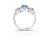 Silver Fancy Blue Cushion Cut Diamond Three-Stone Halo Ring with Prong Setting and Pavé Accents_15