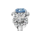 Silver Fancy Blue Cushion Cut Diamond Three-Stone Halo Ring with Prong Setting and Pavé Accents_17