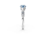 Silver Fancy Blue Cushion Cut Diamond Three-Stone Ring with Prong Setting and Pavé Band_8