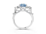 Silver Fancy Blue Cushion Cut Diamond Three-Stone Ring with Prong Setting and Pavé Band_9