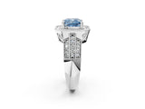 Silver Fancy Blue Cushion Cut Halo Diamond Engagement Ring with Pave Split Shank and Four-Prong Setting_8