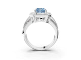 Silver Fancy Blue Cushion Cut Halo Diamond Engagement Ring with Pave Split Shank and Four-Prong Setting_9