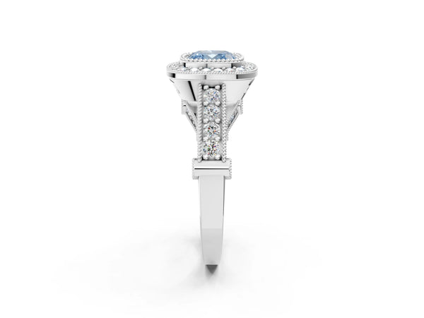 Sterling Silver Cushion Cut Vintage Bezel Halo Engagement Ring Setting for Fancy Blue Center