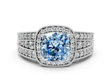 Silver Fancy Blue Cushion Cut Halo Diamond Split Shank Ring with Prong Setting_7