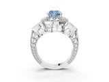 Silver Fancy Blue Cushion Cut Halo Milgrain Diamond Engagement Ring with Leaf Band and Four-Prong Setting_9