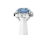 Silver Fancy Blue Cushion  Cut Halo Solitaire Engagement Ring with Square Band and Four-Prong Setting_29