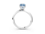 Silver Fancy Blue Cushion  Cut Solitaire Engagement Ring with Flat Band and Four-Prong Setting 3