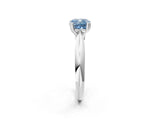 Silver Fancy Blue Cushion  Cut Solitaire Engagement Ring with Tapered Band and Four-Prong Setting 1