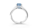 Silver Fancy Blue Cushion  Cut Solitaire Engagement Ring with Tapered Band and Four-Prong Setting 3