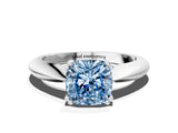 Silver Fancy Blue Cushion  Cut Solitaire Engagement Ring with Tapered Band and Four-Prong Setting