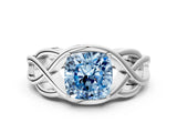 Silver Fancy Blue Cushion Cut Solitaire Intertwined Band Prong Setting Ring_6