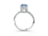 Silver Fancy Blue Cushion Cut Solitaire Split Shank Pave Diamond Engagement Ring with Four-Prong Setting_57