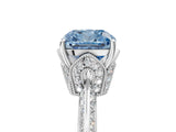 Silver Fancy Blue Cushion Cut Solitaire Split Shank Pave Diamond Engagement Ring with Four-Prong Setting_59
