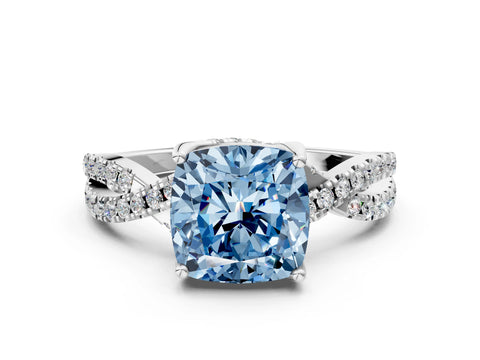Silver Fancy Blue Cushion Cut Solitaire Twist Pave Diamond Engagement Ring with Prong Setting_42