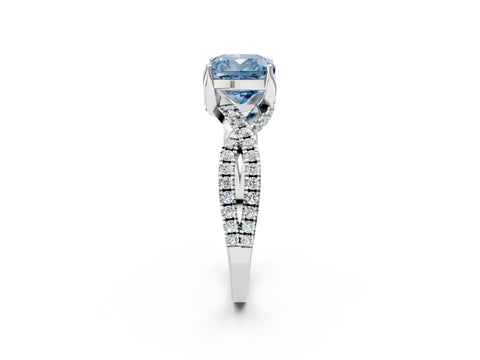 Silver Fancy Blue Cushion Cut Solitaire Twist Pave Diamond Engagement Ring with Prong Setting_44