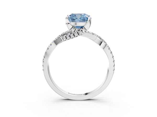 Sterling Silver Cushion Cut Twisted Split Shank Engagement Ring Setting for Fancy Blue Center