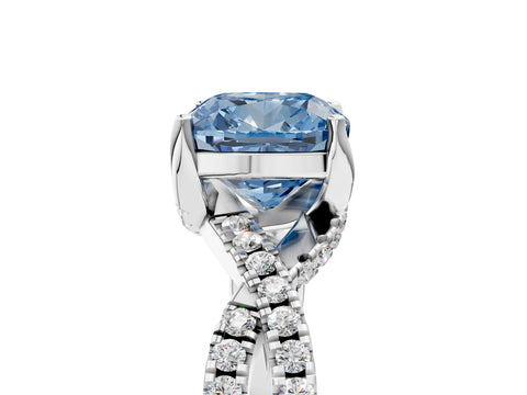 Silver Fancy Blue Cushion Cut Solitaire Twist Pave Diamond Engagement Ring with Prong Setting_47