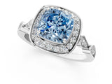 Silver Fancy Blue Cushion  Halo Diamond Engagement Ring with Twisted Band and Four-Prong Setting 2