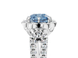 Silver Fancy Blue Cushion  Halo Diamond Floral Split Shank Engagement Ring 5