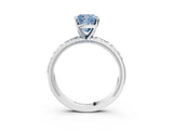Silver Fancy Blue Cushion  Solitaire Diamond Engagement Ring with XO Engraved Band and Four-Prong Setting 3