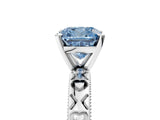 Silver Fancy Blue Cushion  Solitaire Diamond Engagement Ring with XO Engraved Band and Four-Prong Setting 5