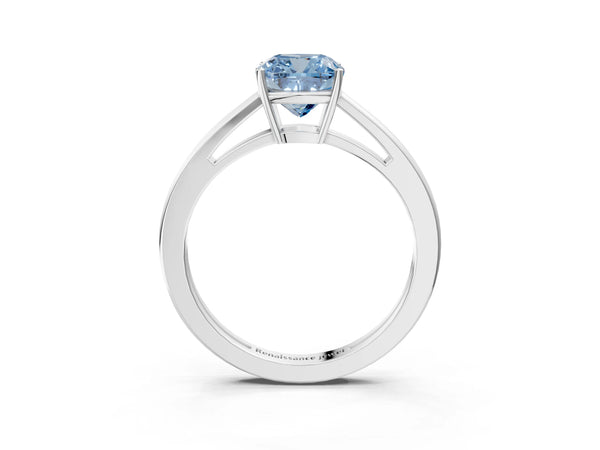 Sterling Silver Cushion Cut Cathedral Solitaire Engagement Ring Setting for Fancy Blue Center with Open Shoulders