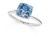 Silver Fancy Blue Cushion  Solitaire Diamond Ring with a Classic Band and Four-Prong Setting 1