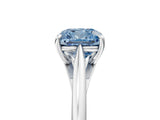Silver Fancy Blue Cushion  Solitaire Engagement Ring with Four-Prong Setting and Classic Band