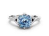 Silver Fancy Blue Cushion  Solitaire Twist Band Six-Prong Setting 1