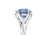 Silver Fancy Blue Cushion  Solitaire Twist Band Six-Prong Setting