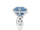 Silver Fancy Blue Cushion  Solitaire Twist Band with Leaf Prong Setting