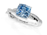 Silver Fancy Blue Cushion  Solitaire Twisted Pave Diamond Ring with Four-Prong Setting_1
